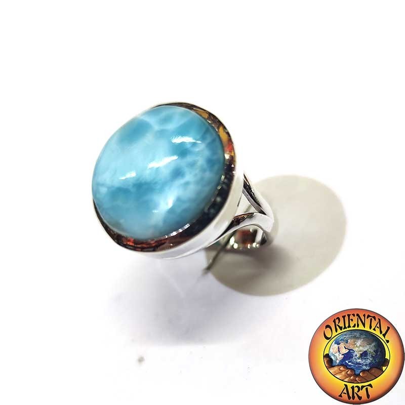 Bague Larimar Ronde 20mm Argent 925 | Pièce Unique Luxe