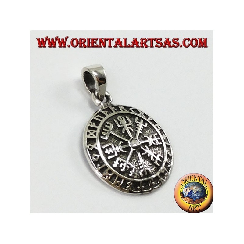 Pendentif en argent, Aegishjalmur et Vegvisir avec des runes celtiques (petites)