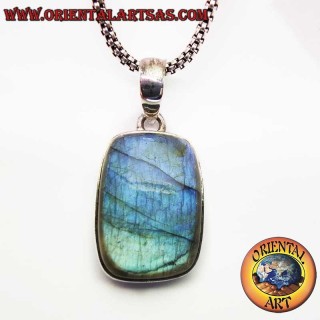 Rectangular Natural Labradorite Pendant 925 Silver - Oriental Art