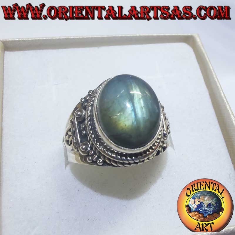 Anillo Creciente Labradorita Oval 11x9mm Plata 925 | Oriental Art
