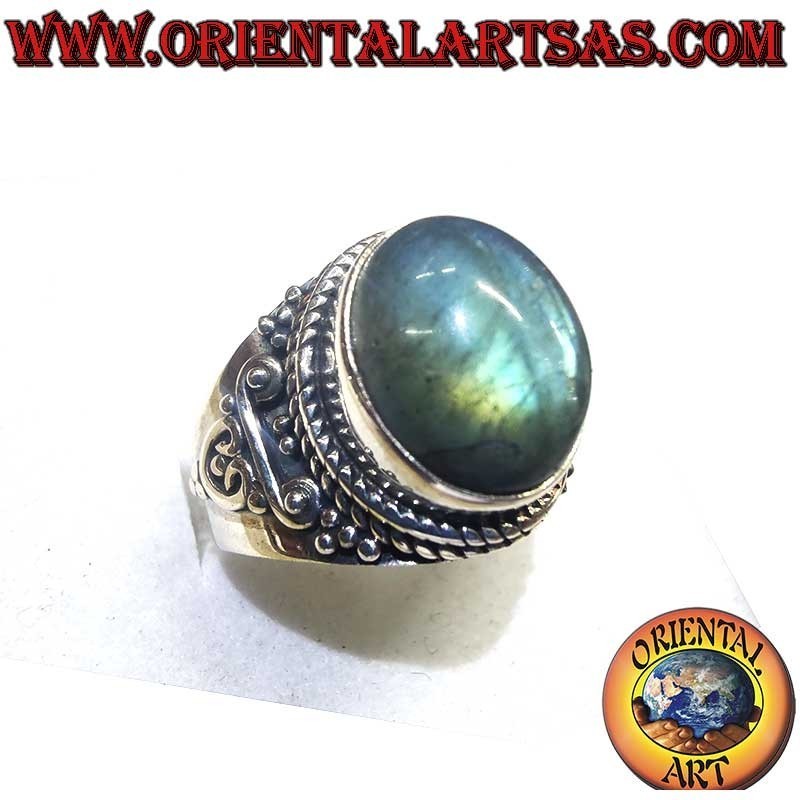 Anello Fascia Crescente Labradorite 11x9mm Argento 925 | Oriental Art