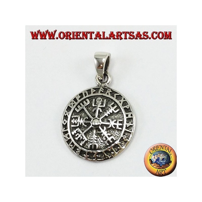 Colgante de Plata, Aegishjalmur y Vegvisir con Runas Celtas (Pequeñas)