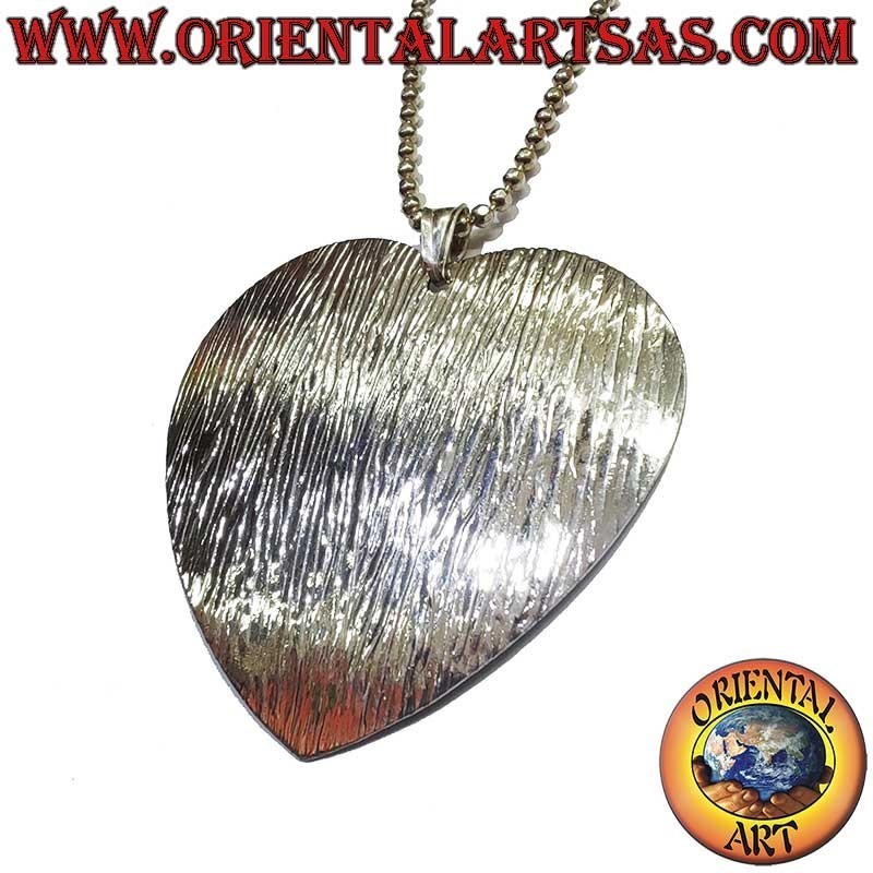 Colgante Corazón Estriado Diamantado Plata 925 45mm | Oriental Art