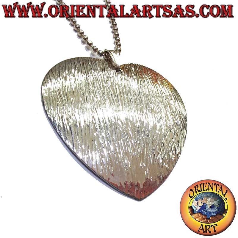 Striped Diamond-Cut Heart Pendant 925 Silver 45mm | Oriental Art