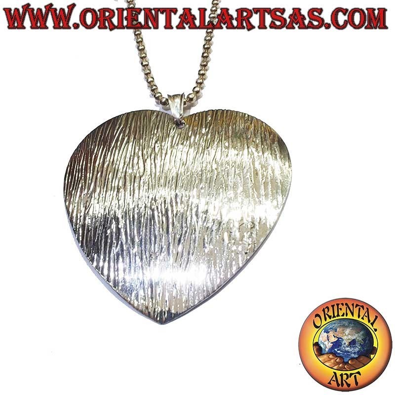 Pendentif Cœur Strié Diamanté Argent 925 45mm | Oriental Art