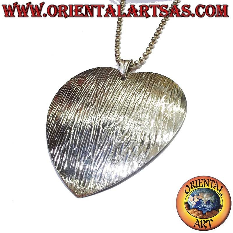 Pendentif Cœur Strié Diamanté Argent 925 45mm | Oriental Art