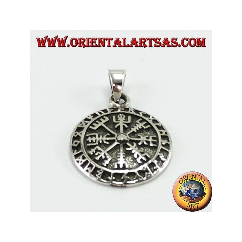 Silber Anhänger, Aegishjalmur und Vegvisir mit keltischen Runen (klein)