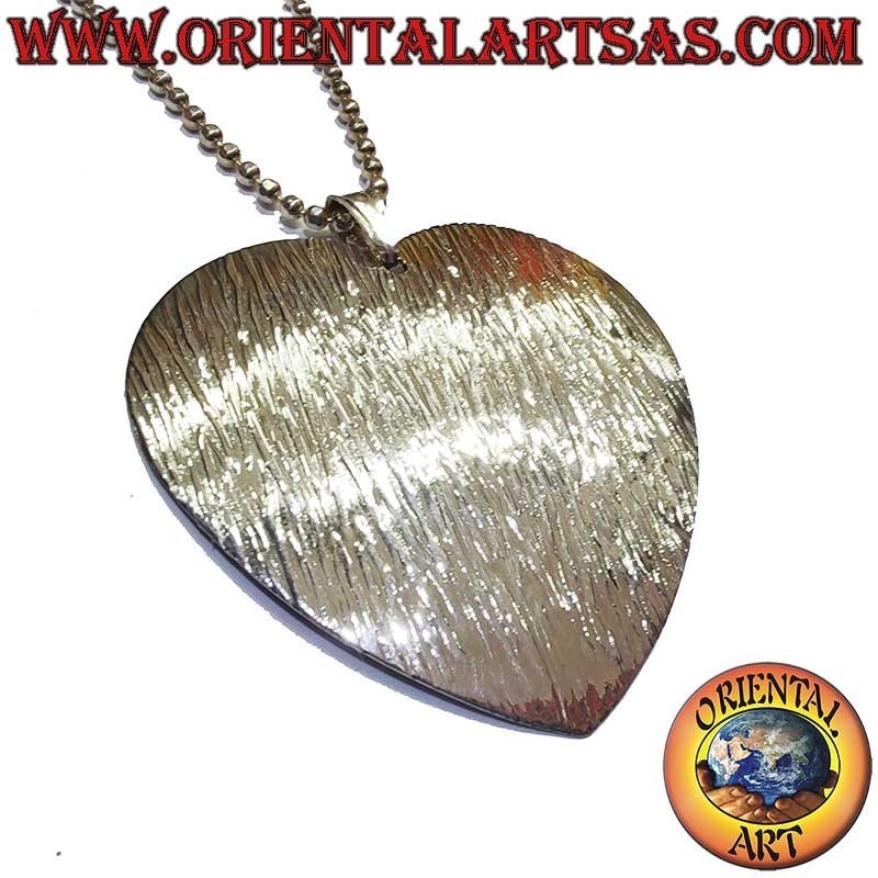 Ciondolo Cuore Rigato Diamantato Argento 925 45mm | Oriental Art
