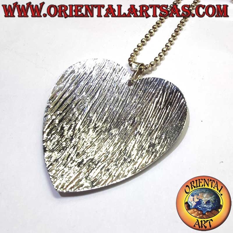 Striped Diamond-Cut Heart Pendant 925 Silver 45mm | Oriental Art