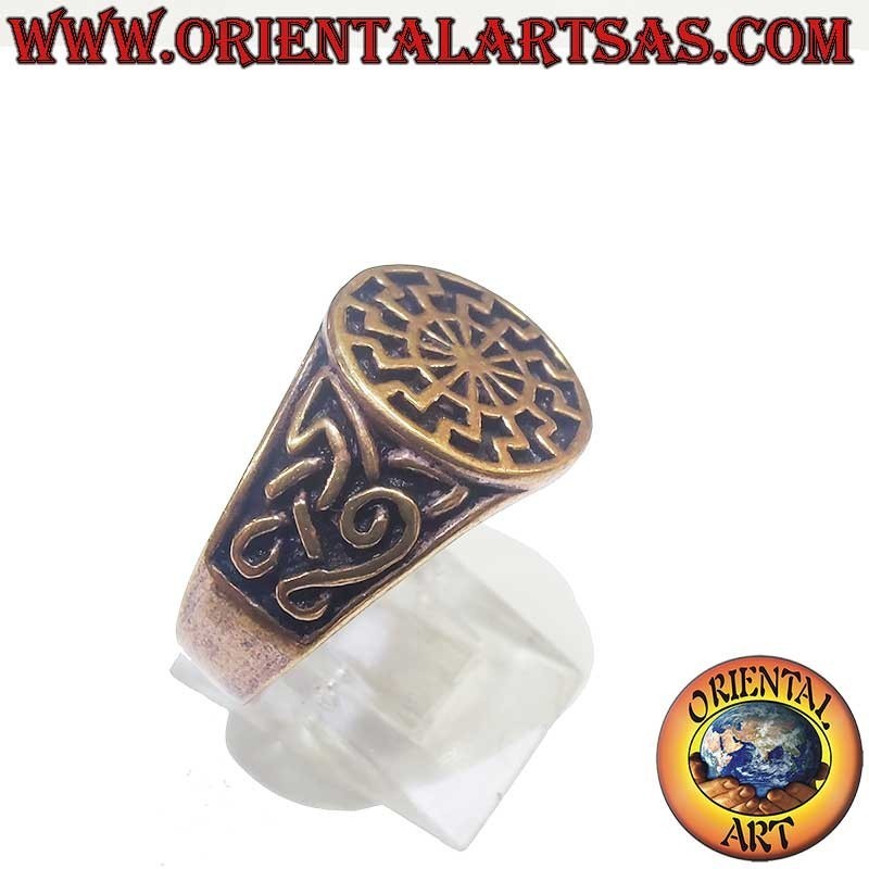 Bronze Ring Black Sun Celtic Knot High Relief 14mm | Oriental Art
