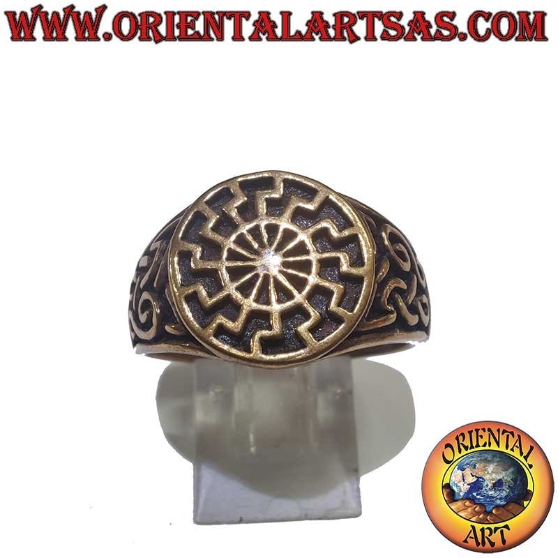 Anillo Bronce Sol Negro Nudo Celta Alto Relieve 14mm | Oriental Art