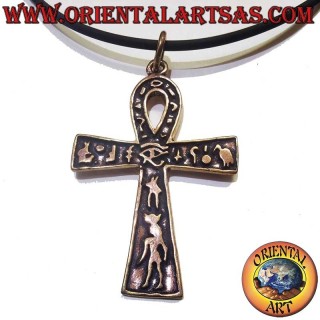 Ankh Kreuz Horusauge Anhänger Bronze 55mm - Ägyptischer Schmuck Schlüssel des Lebens Oriental Art