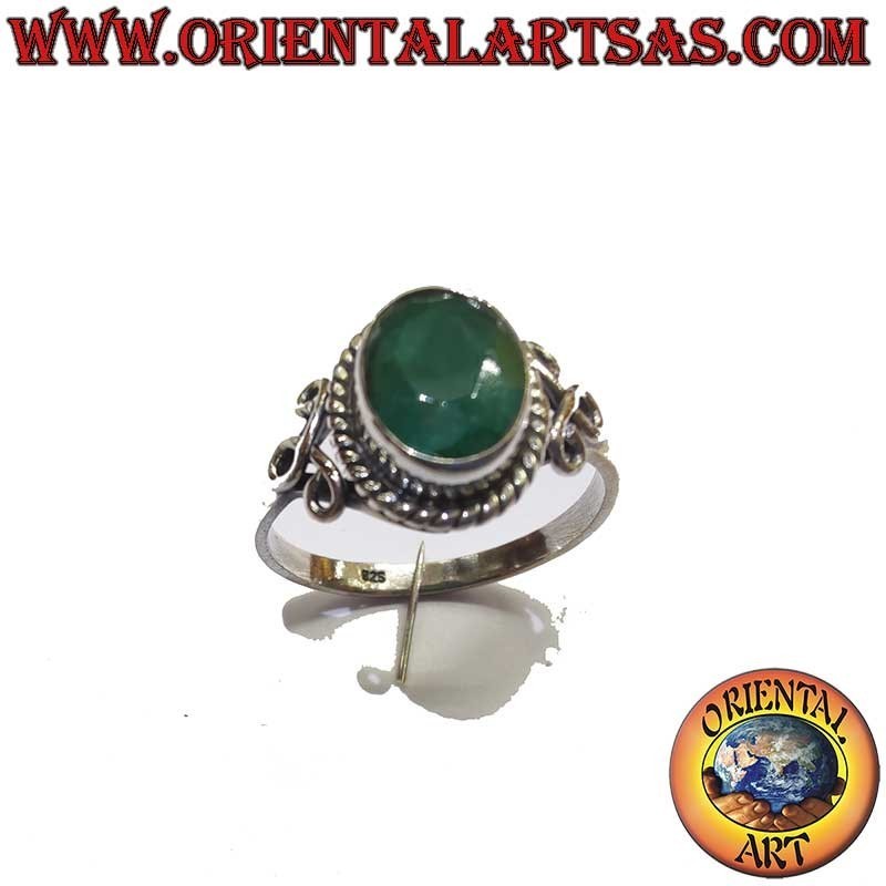 Bague en argent sterling 925 ornée d'une émeraude ovale naturelle