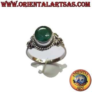 Natural Emerald Oval Ring Braid 925 Silver - Green Stone Jewelry Oriental Art