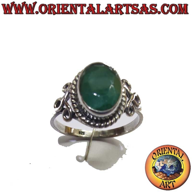 Ring aus 925er Sterlingsilber mit natürlichem ovalem Smaragd – Elegantes Schmuckstück