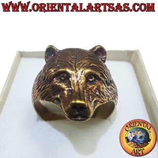 Bague Tête d'Ours Bronze 24mm - Symbole Animal Force Bijou Oriental Art