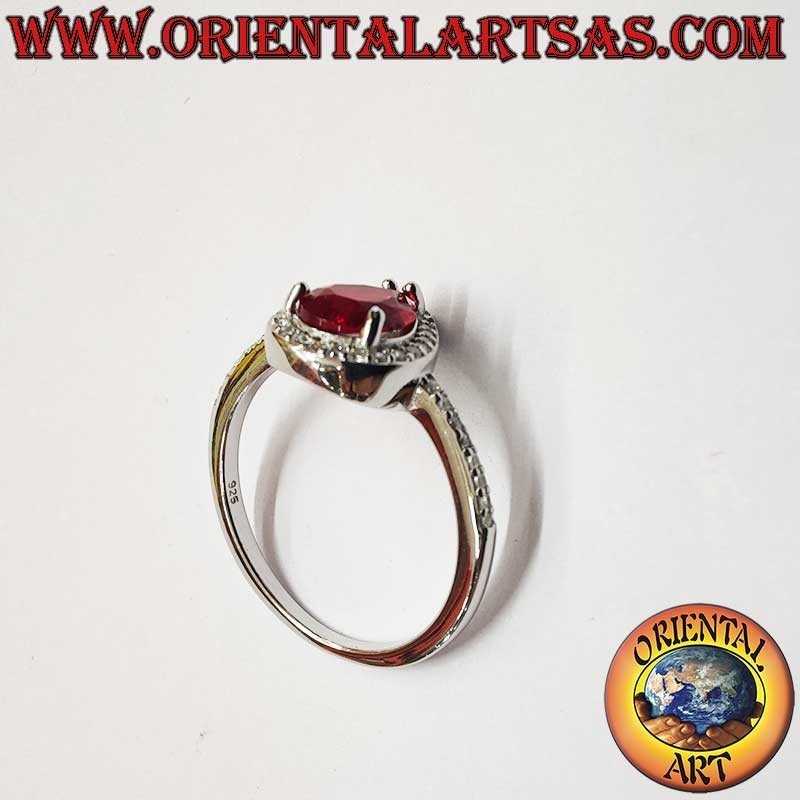 925 sterling silver ring with natural teardrop garnet and cubic zirconia