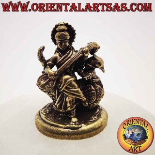 Estatua Saraswati sobre Cisne Latón 32mm - Diosa India Música Conocimiento Oriental Art