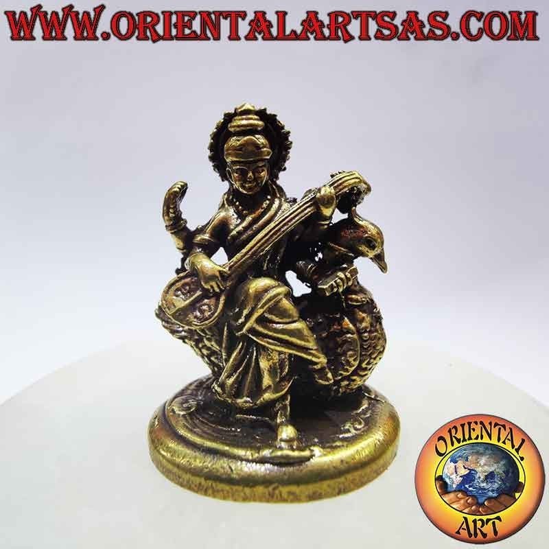 Statue Saraswati sur Cygne Laiton - Déesse Indienne | Oriental Art