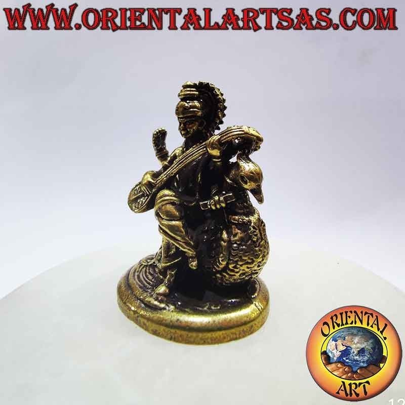 Saraswati on Swan Statue Brass 32mm - Indian Goddess | Oriental Art