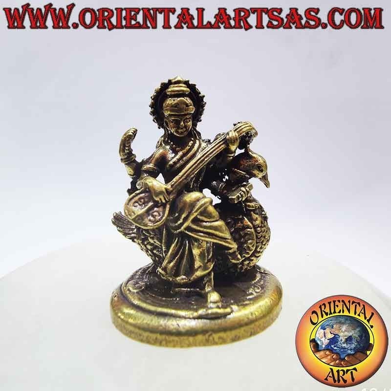 Statue Saraswati sur Cygne Laiton - Déesse Indienne | Oriental Art