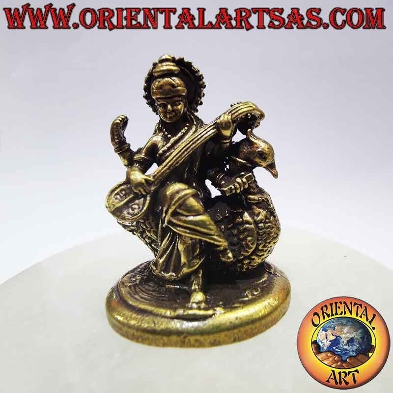 Statua Saraswati su Cigno Ottone 32mm - Dea Indiana | Oriental Art