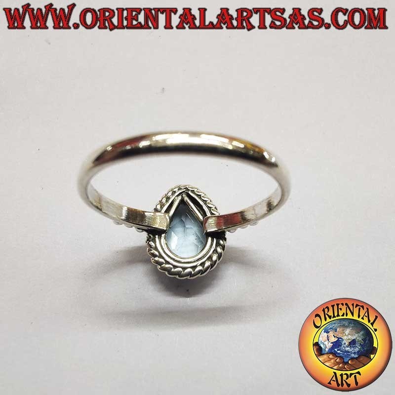 Bague Topaze Goutte Tresse Trois Perles Argent 925 7x10mm