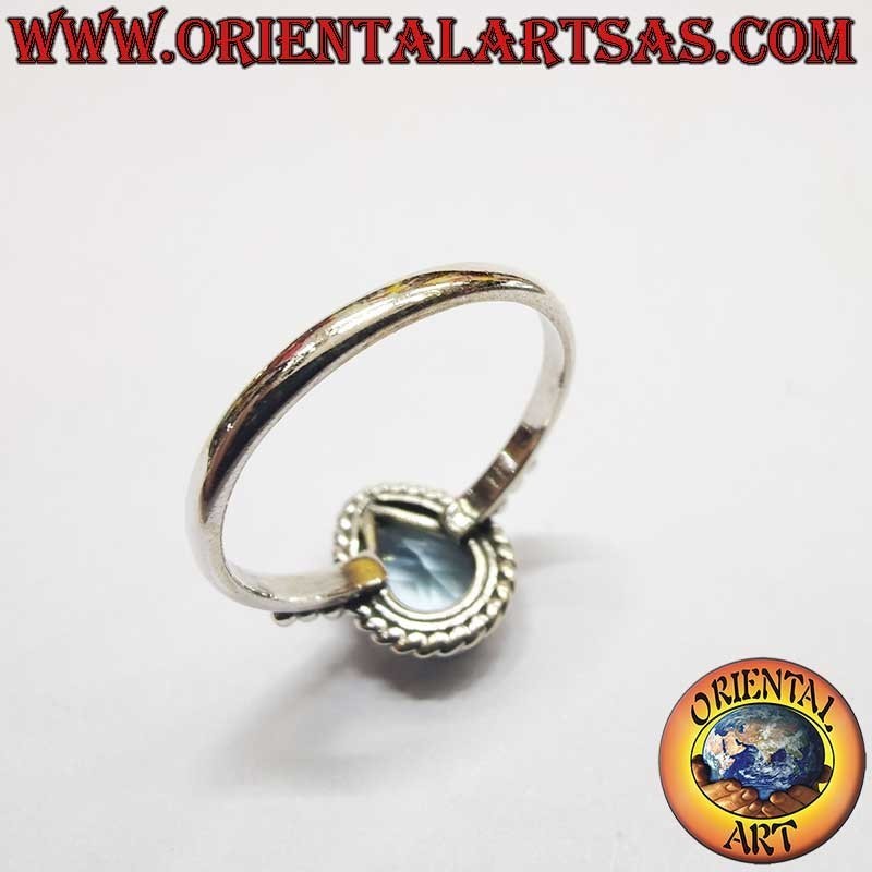 Anello Topazio Goccia Treccia Pallini Argento 925 7x10mm