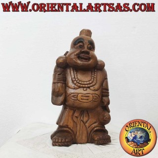 Handgeschnitzte Happy Buddha Skulptur aus Teakholz aus Thailand