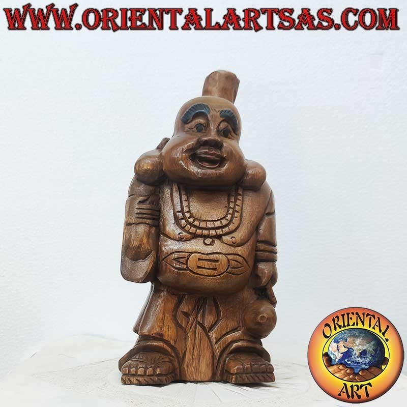 Scultura Buddha della Felicità in Legno di Teak – Statua Fatta a Mano