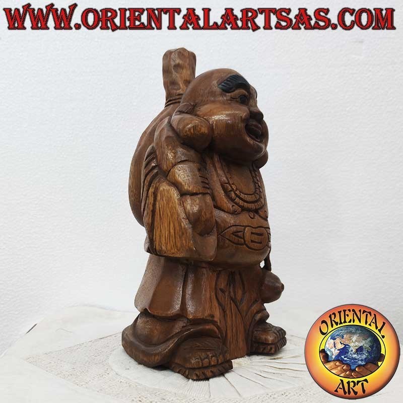 Handgeschnitzte Happy Buddha Skulptur aus Teakholz – Thailand 32 cm