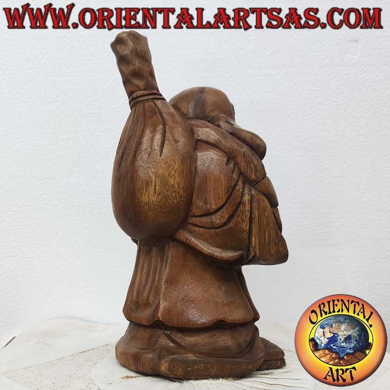 Escultura Buda de la Felicidad en Madera de Teca Tallada a Mano – Tailandia 32 cm