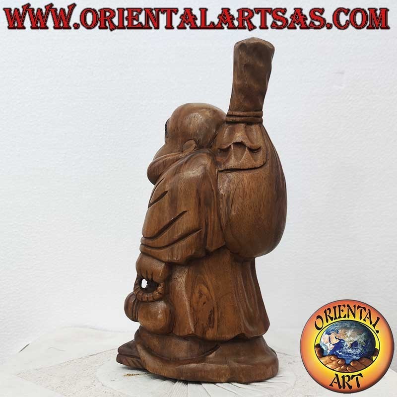 Scultura Buddha della Felicità in Legno di Teak – Statua Fatta a Mano