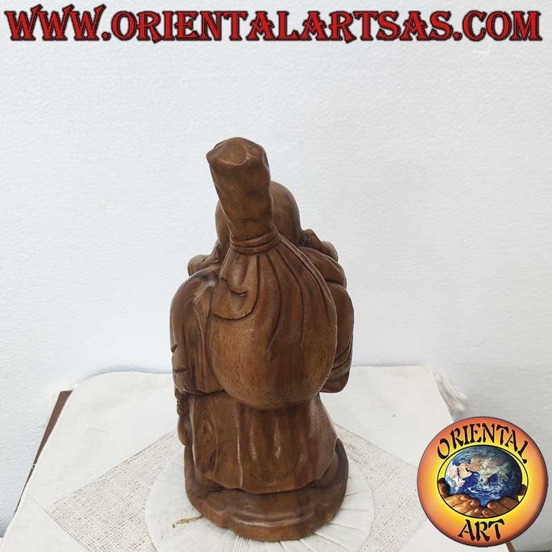 Escultura Buda de la Felicidad en Madera de Teca Tallada a Mano – Tailandia 32 cm
