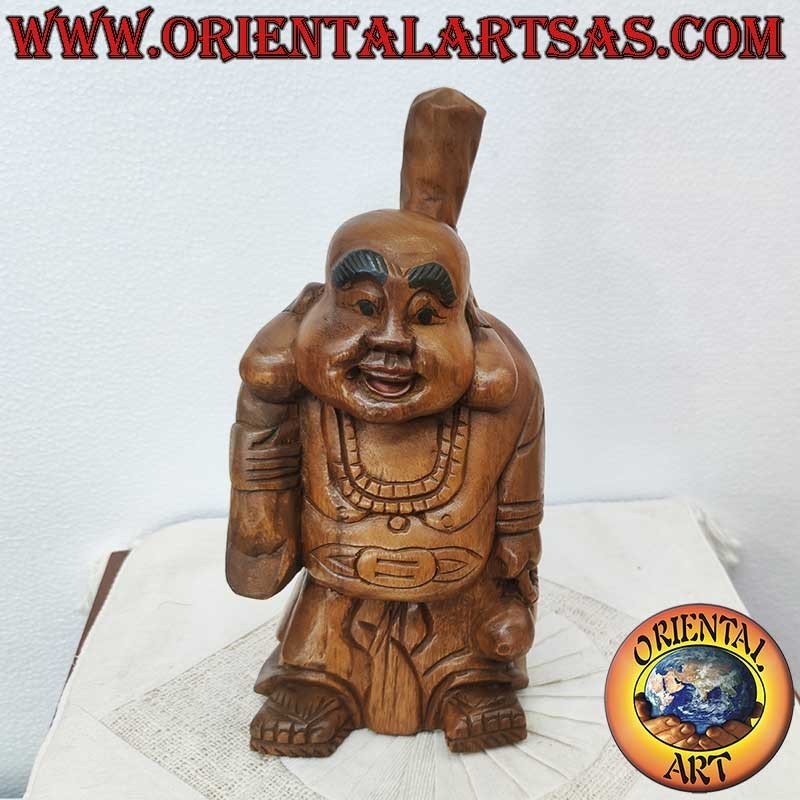 Scultura Buddha della Felicità in Legno di Teak – Statua Fatta a Mano