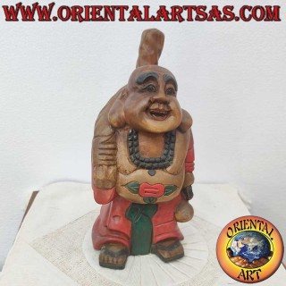 Escultura Buda Feliz Madera Teca Hecha a Mano 32cm - Pieza Única Oriental Art