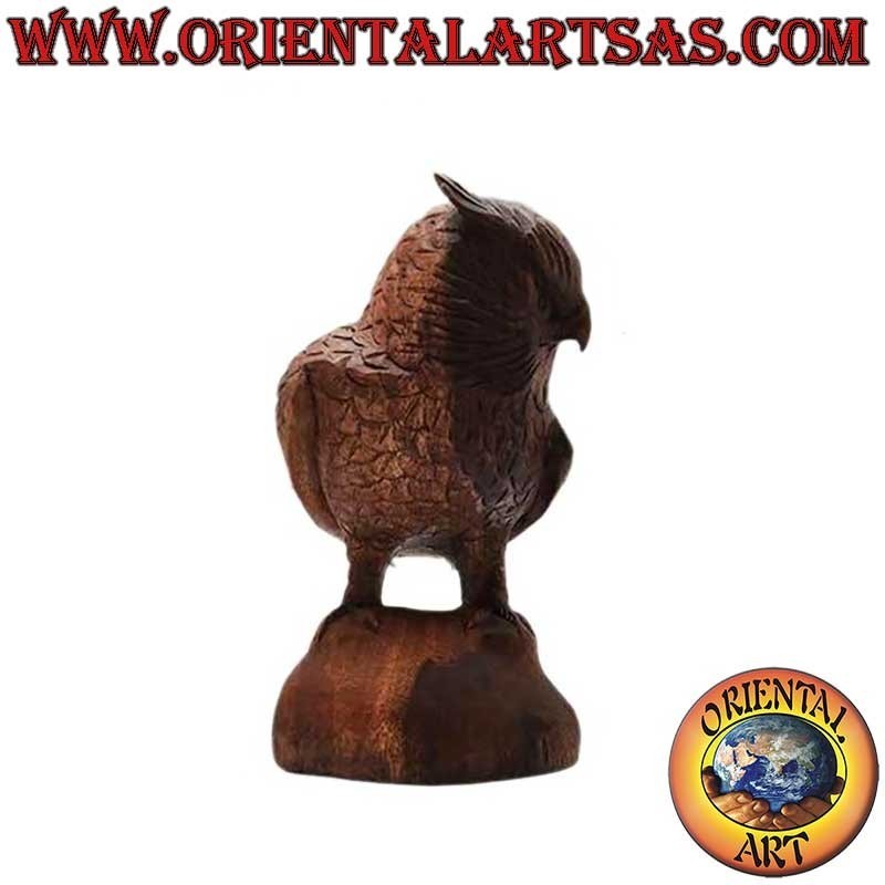 Sculpture of an eagle owl standing upright on its paws hand-carved in 21 cm suar wood