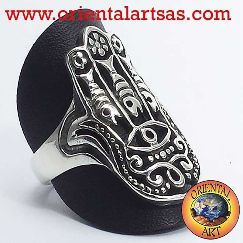 Anillo Mano de Fátima Ojo Calado Plata 925 - Jamsa | Oriental Art