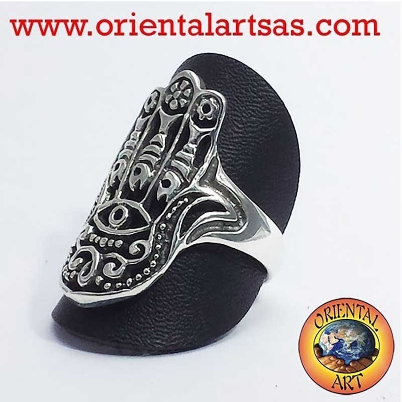 Hamsa Hand Evil Eye Openwork Ring 925 Silver - Protection | Oriental Art