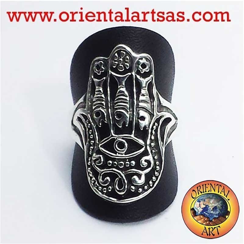Anillo Mano de Fátima Ojo Calado Plata 925 - Jamsa | Oriental Art