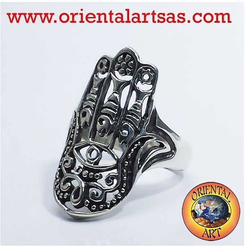 Anello Mano Fatima Occhio Traforato Argento 925 - Hamsa | Oriental Art