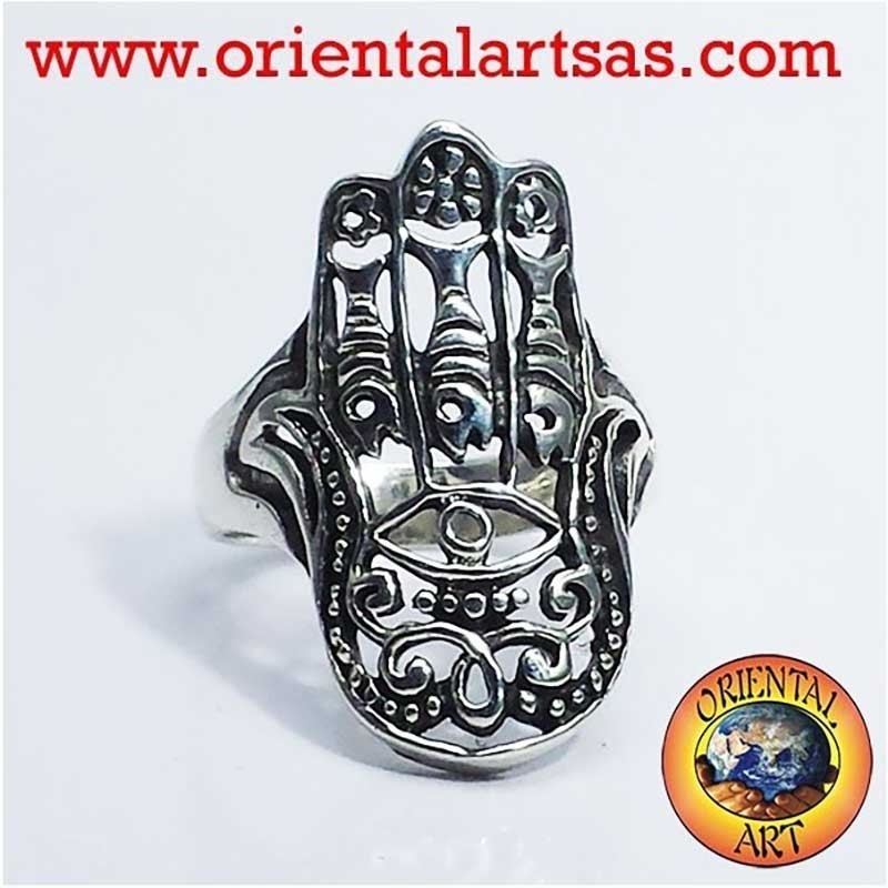 Anello Mano Fatima Occhio Traforato Argento 925 - Hamsa | Oriental Art