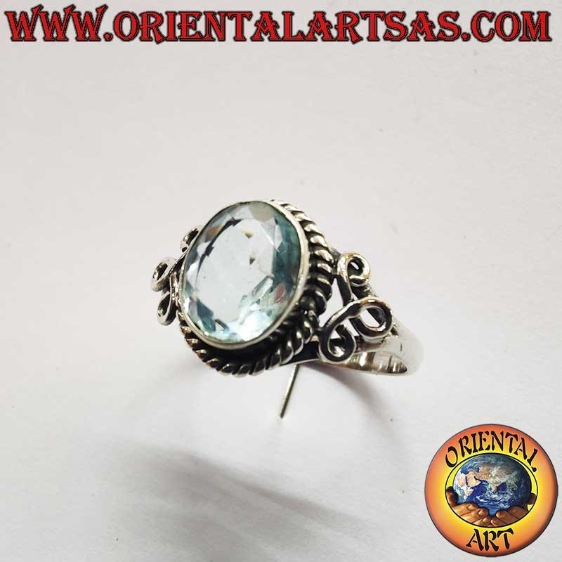 Oval Topaz Braid Side Decorations Ring 925 Silver - Natural Stone Jewelry Oriental Art
