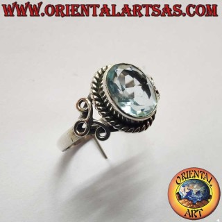 Oval Topaz Braid Side Decorations Ring 925 Silver - Natural Stone Jewelry Oriental Art