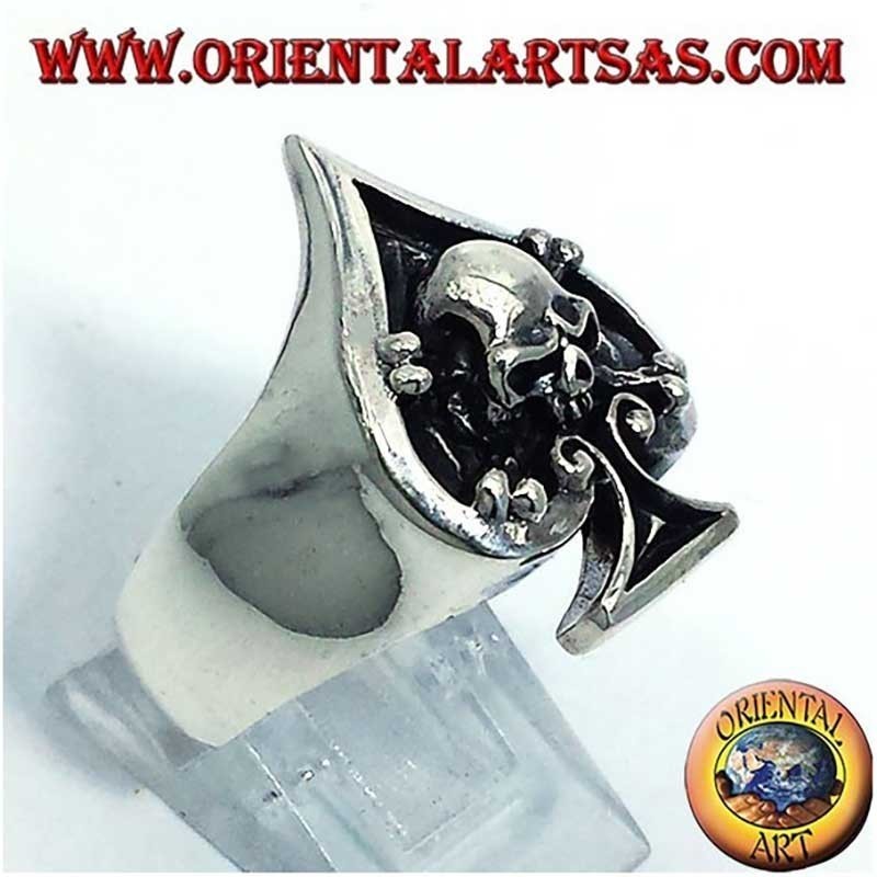 Pik-Ass Totenkopf Hochrelief Ring 925 Silber | Oriental Art