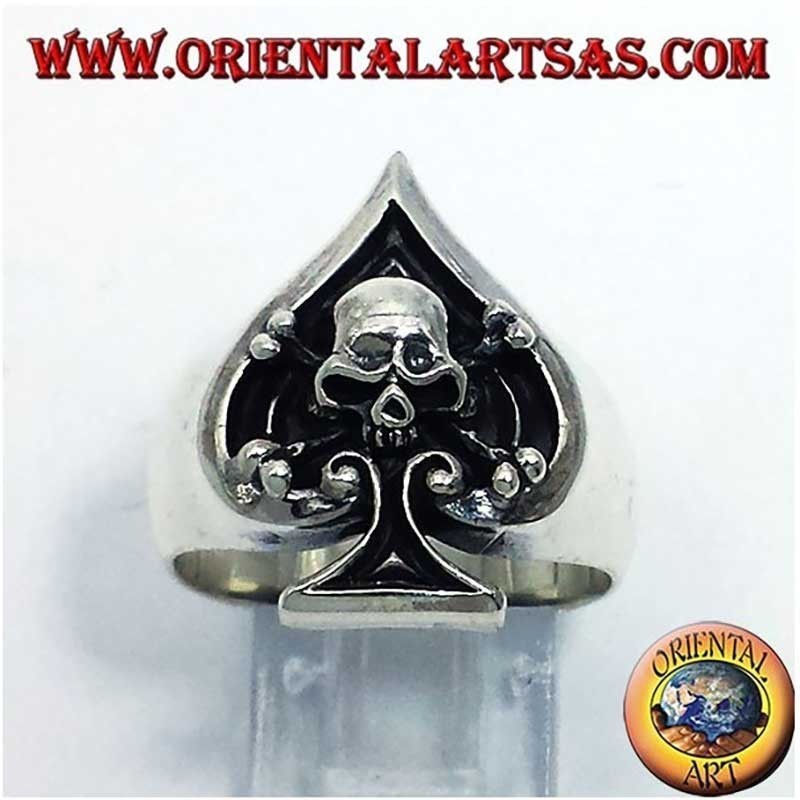 Pik-Ass Totenkopf Hochrelief Ring 925 Silber | Oriental Art
