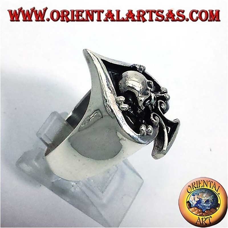 Anello Asso Picche Teschio Alto Rilievo Argento 925 | Oriental Art