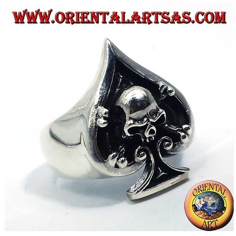 Anillo As de Picas Calavera Alto Relieve Plata 925 | Oriental Art