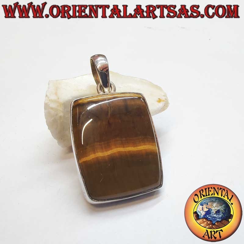 Pendentif Œil de Tigre Argent 925 Rectangulaire | Large 44mm