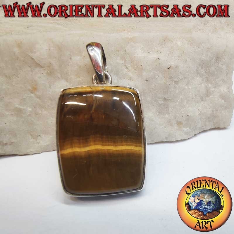 925 Silver Rectangular Tiger's Eye Pendant | Large 44mm
